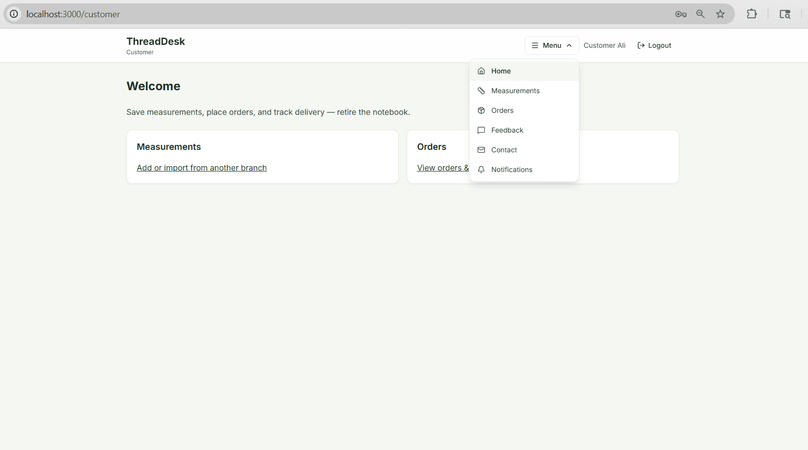 ThreadDesk landing page — digital tailor platform with customer and seller sign-in – screenshot 4 of 14