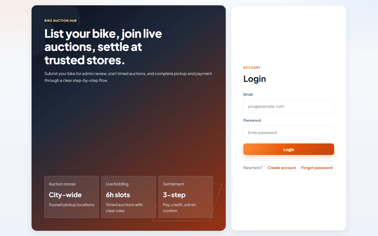 Bike Auction Hub landing page — online auction platform for motorcycles and more – screenshot 1 of 10
