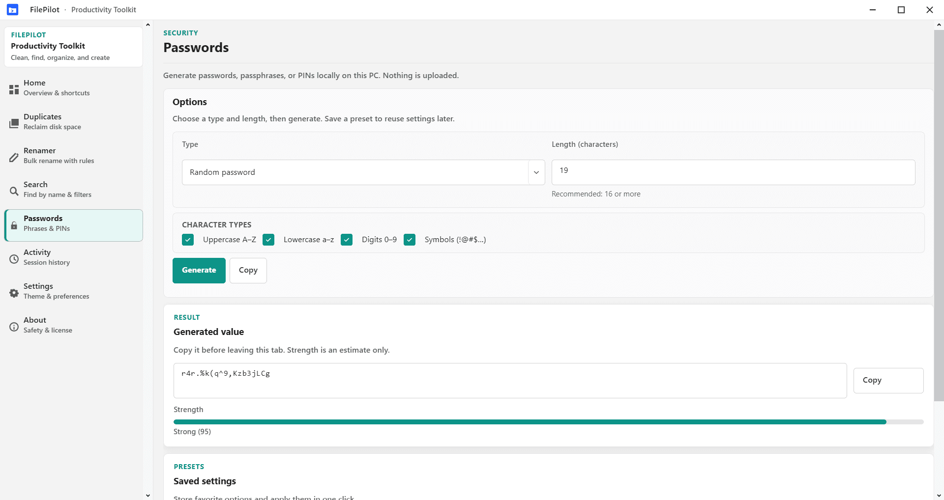 FilePilot MoeezTech password generator