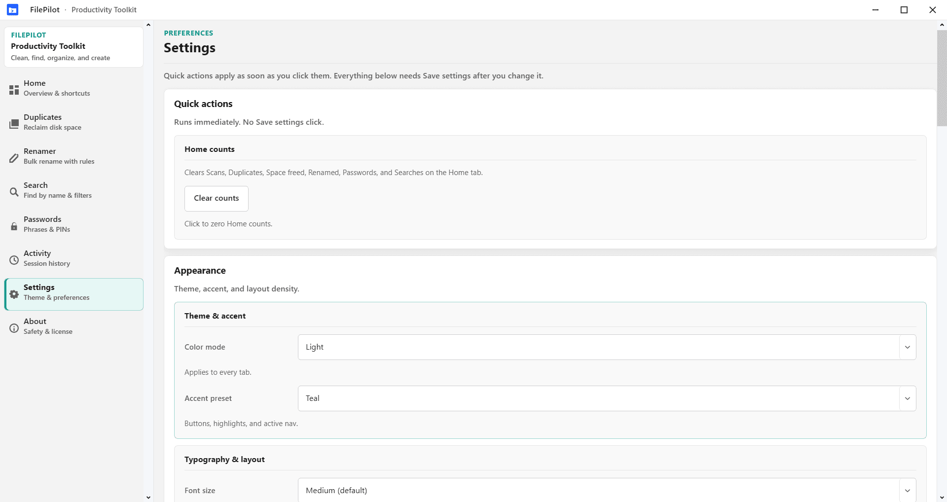 FilePilot MoeezTech settings appearance