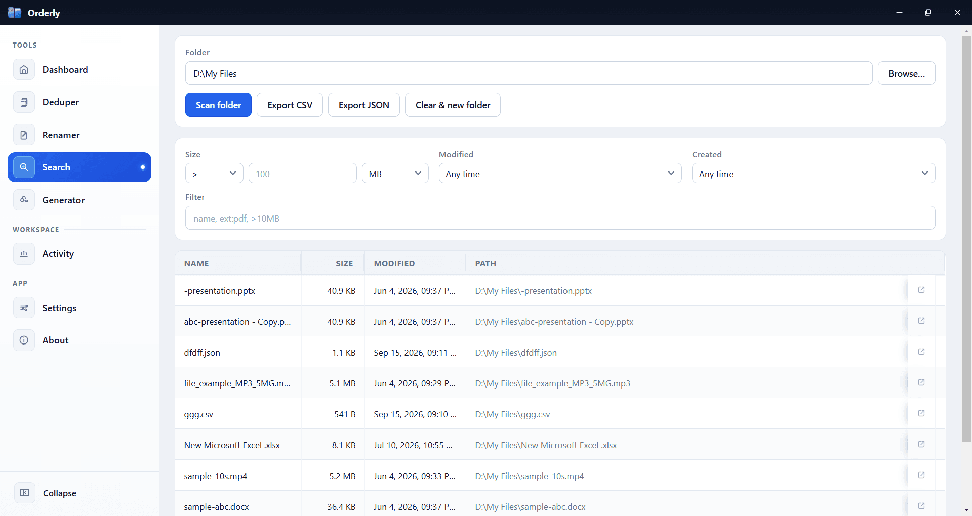 Orderly search with filters